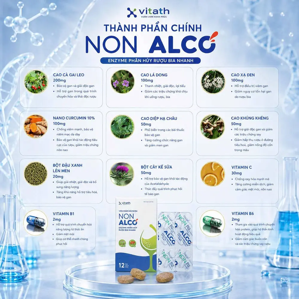 Infographic các thành phần chính trong viên ngậm NON ALCO